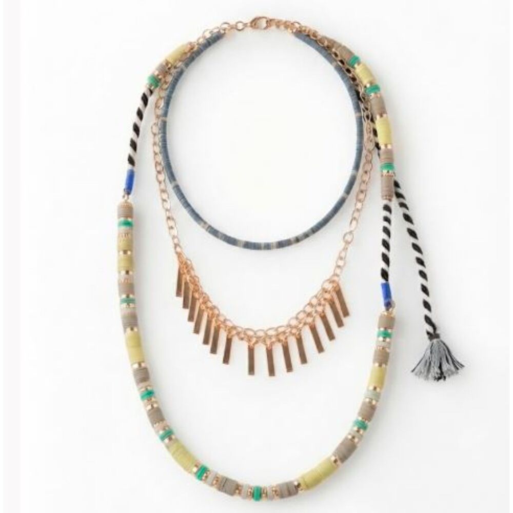 Lee Angel Women's Happy Cord Disc Fringe Triple Necklace NWT 125